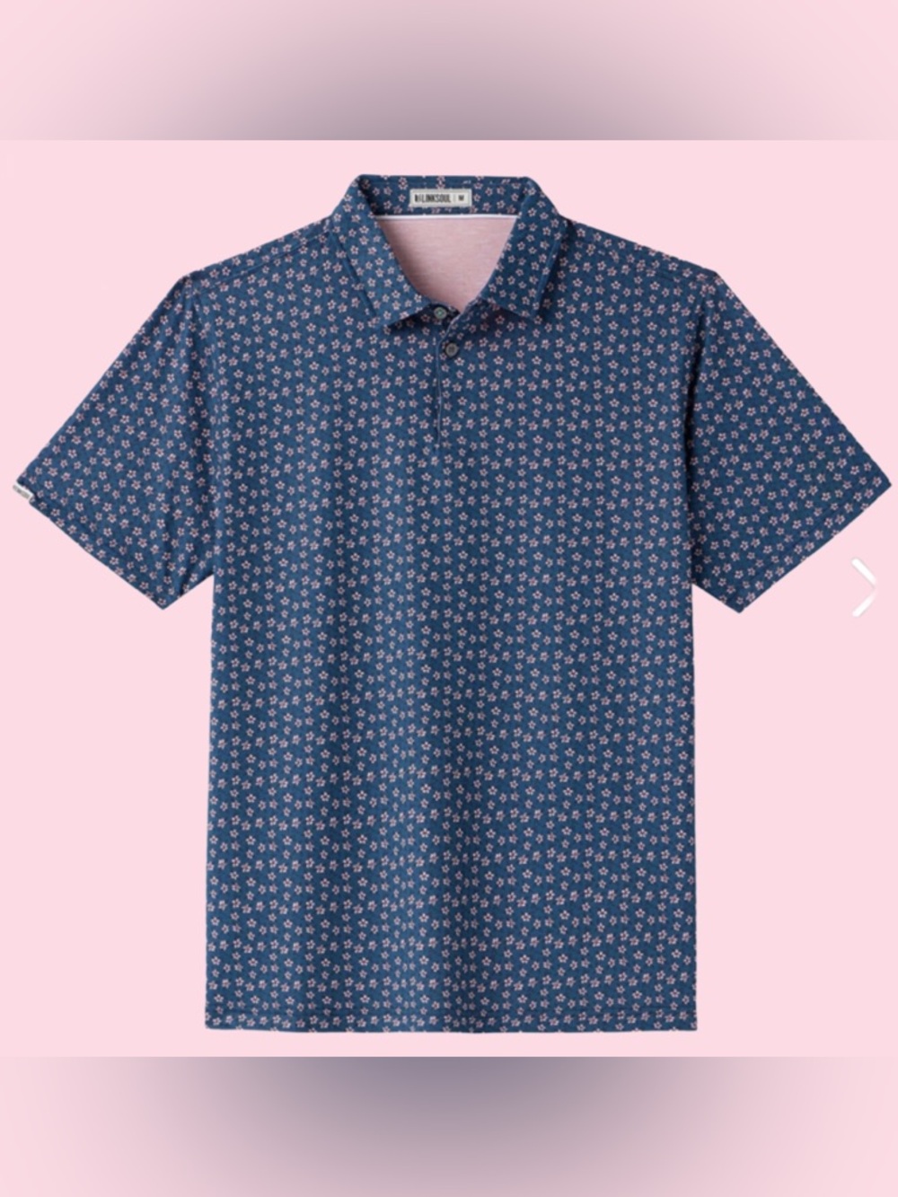 Linksoul Men’s Printed Palomar Performance Golf Polo Blue/Pink Floral Large